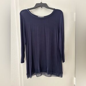 Marled Navy Blue 3/4 Sleeve Crew Neck Tunic Top. Size Medium